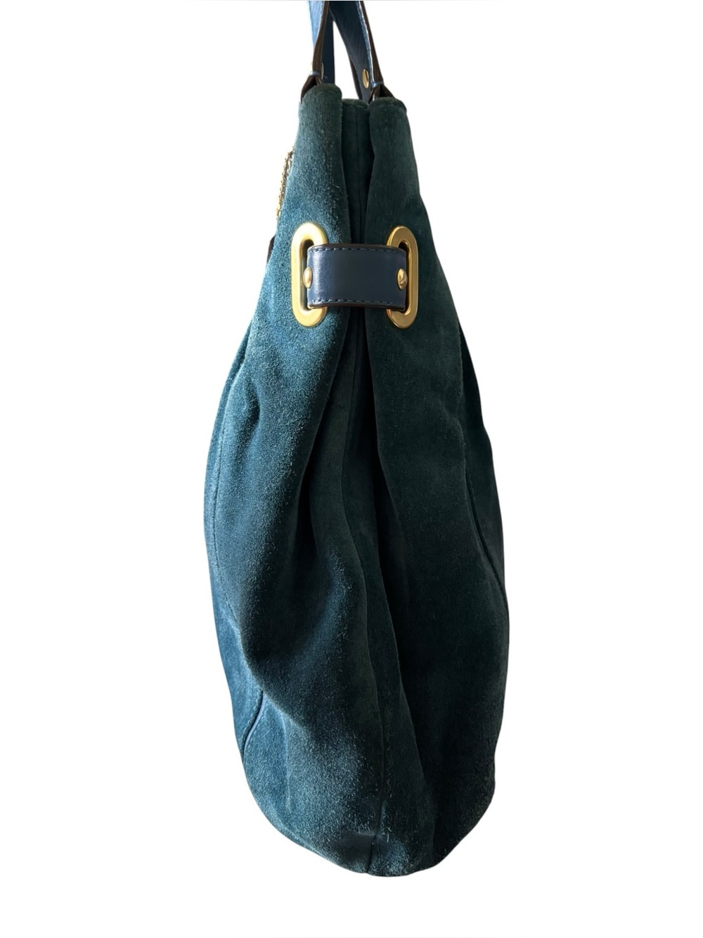 39) Coach Collette Suede Leather Tote Bag in Teal Green - Picture 3 of 7